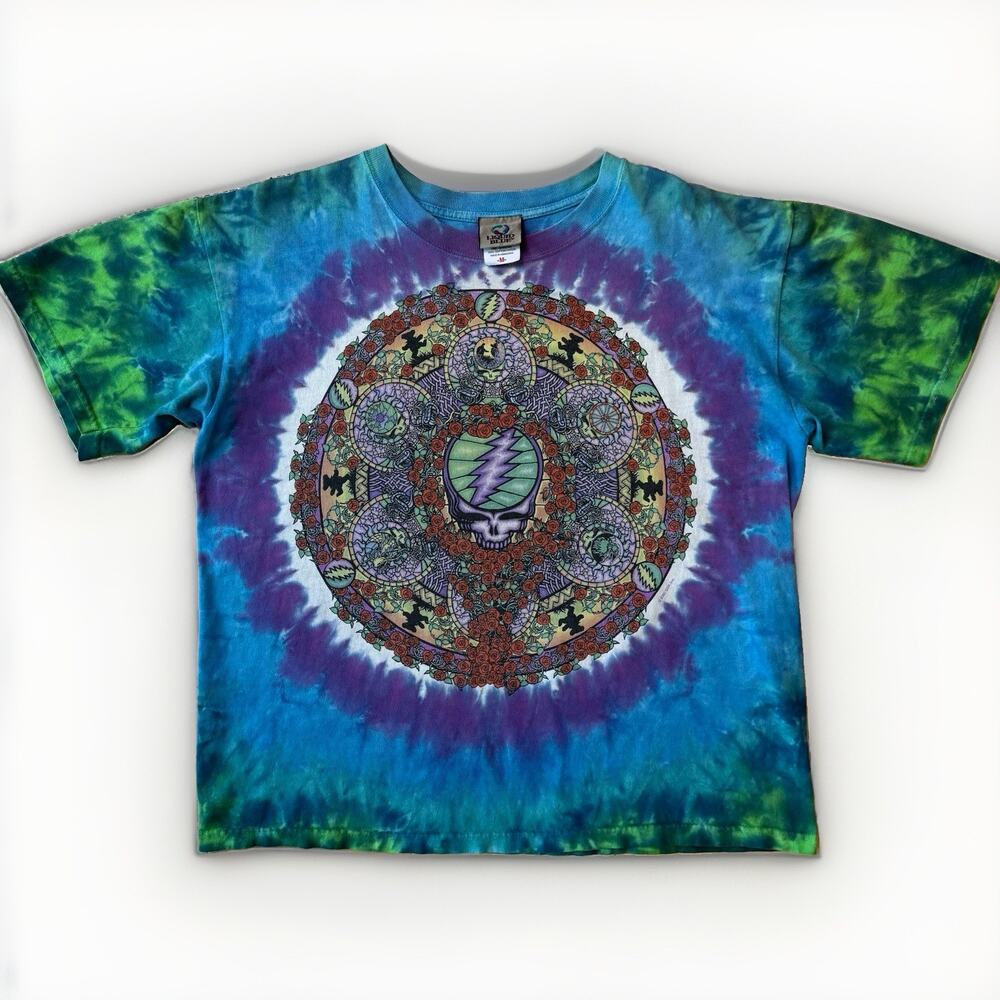 Vintage Grateful Dead Shirt Medium Multicolor Y2K Tie Dye Skull Rose Art AOP